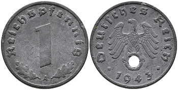 ГЕРМАНИЯ 1 РЕЙХСПФЕННИГ 1943 A KM 97, J.369 цинк 96-811
