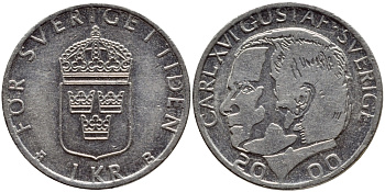 Швеция 1 крона 2000 Карл XVI Густав (1973- ) KM 852а медно-никель 4364-2156