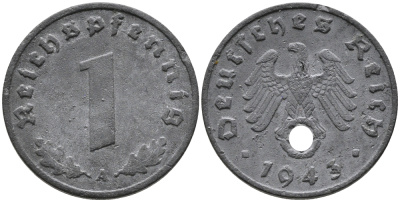 ГЕРМАНИЯ 1 РЕЙХСПФЕННИГ 1943 A KM 97, J.369 цинк 96-811