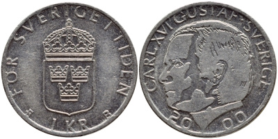 Швеция 1 крона 2000 Карл XVI Густав (1973- ) KM 852а медно-никель 4364-2156