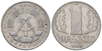 ГДР 1 пфенниг 1968 А КМ 8.1 алюминий 4651-1136
