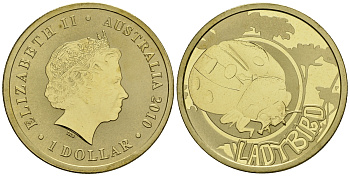 Австралия 1 доллар 2010 серия насекомые, божья коровка KM 1446 алюминиевая бронза UNC M42-10