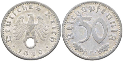 ГЕРМАНИЯ 50 РЕЙХСПФЕННИГОВ 1940 F KM 96, J.372 алюминий 202-654