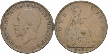 Великобритания 1 пенни 1930 Георг V (1910-1936) КМ 838, Spink 4055 бронза 3996-141