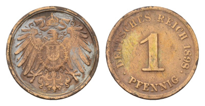 Германия 1 пфенниг 1898 D, Вильгельм II (1888-1918) KM 10, J. 10 медь 4630-651