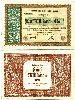 Германия, Аахен 5000000 марок 1923 20 июля 1923, нотгельд   бумага   435-54-2-1