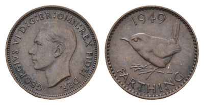 Великобритания 1 фартинг 1949 Георг VI (1936-1952) KM 867, Spink 4119 бронза 4659-828