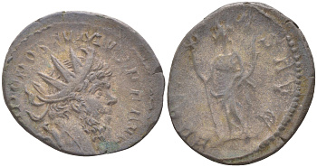 Римская Империя (императоры в Галлии) антониниан 263 - 265 Постум, бюст императора, IMP C POSTVMVS P F AVG / Фелицитата, персонификация Счастья, FELICITAS AVG, Колония Агриппины RIC 5, (1073-15-101)