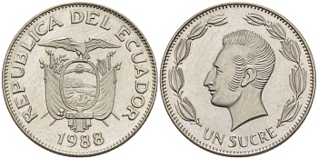ЭКВАДОР 1 СУКРЕ 1988 АНТОНИО ХОСЕ де СУКРЕ KM 89 сталь плакированная никелем UNC 66-919