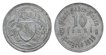 Баден-Баден 10 пфеннигов 1919 Funck 26.1, Men05 1200.1, Men18 1558.1 цинк 4659-343