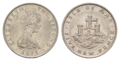 Остров Мэн 5 пенсов 1975 PM, Елизавета II (1952-2022) KM 22 медно-никель 4656-1036