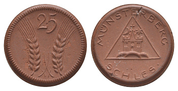 Мюнстерберг 25 пфеннигов ND (1921) Men05 18133.9, Men18 22686.9, Scheuch 199a фарфор 1094-4-51