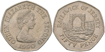 Джерси 50 пенсов 1990 замок Гросне, Елизавета II (1952-2022) KM 58.1 медно-никель aUNC 4619-653