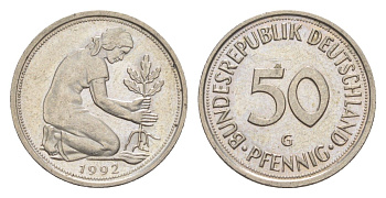 Германия 50 пфеннигов 1992 G KM 109.2, J. 384a медно-никель 4630-232