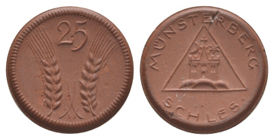 Мюнстерберг 25 пфеннигов ND (1921) Men05 18133.9, Men18 22686.9, Scheuch 199a фарфор 1094-4-51