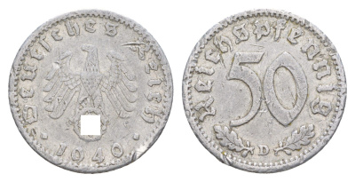 Германия 50 рейхспфеннигов 1940 D KM 96, J. 372 алюминий 4648-1043