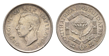 ЮАР 6 пенсов 1942 Георг VI (1936-1952) KM 27 серебро 4564-219