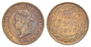 Канада 1 цент 1891 Виктория (1837-1901) KM 7 бронза 1527-1333