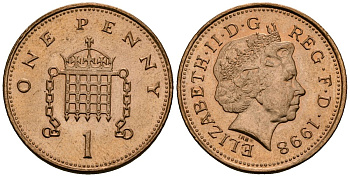 Великобритания 1 пенни 1998 Елизавета II (1952-2022) KM 986, Spink 4710 (B5) сталь плакированная медью 4167-1237