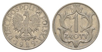 Польша 1 злотый 1929 w Y 14 никель 4646-1026