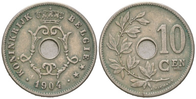 Бельгия 10 сантимов 1904 Belgie, Леопольд II (1865-1909) KM 53 медно-никель 4615-667