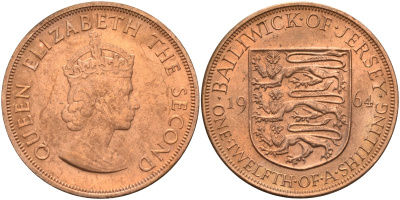 Джерси 1/12 шиллинга 1964 Елизавета II (1952-2022) KM 21 бронза aUNC 4367-315