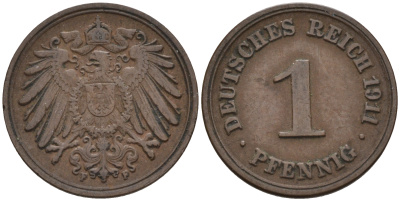 Германия 1 пфенниг 1911 F KM 10, J. 10 медь 4594-1249