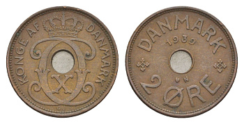 Дания 2 эре 1939 N, Кристиан X (1912-1947) KM 827 бронза 4639-766