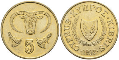 Кипр 5 центов 1992 KM 55.3 никель латунь 4141-1017