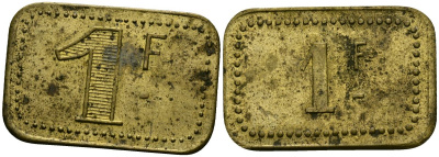 Франция 1 франк ND ресторанный жетон латунь 4166-145