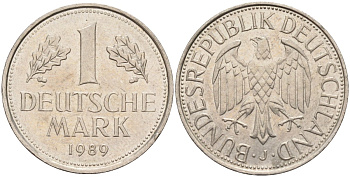 ФРГ 1 марка 1989 J KM 110, J. 385 медно-никель 4182-724