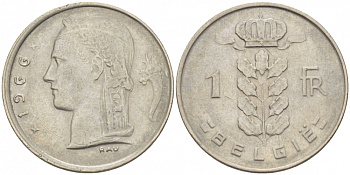 БЕЛЬГИЯ 1 ФРАНК 1950 BELGIE KM 143.1 медно-никель 3309-638