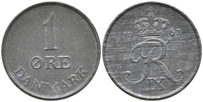 ДАНИЯ 1 ЭРЕ 1962 C; S, ФРЕДЕРИК IX (1947-1972) KM 839.2 цинк 100-653