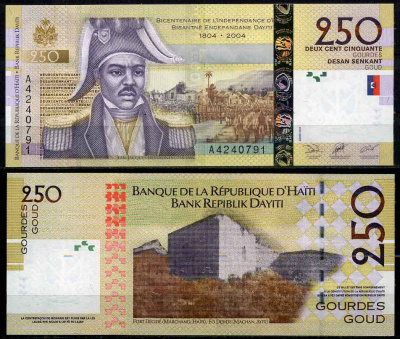 Гаити 250 гурд 2004 юбилейная, 200 лет независимости Гаити (1804-2004), Жан-Жак Дессалин, основатель государства Pick 276 a бумага UNC (пресс) 00-00-00