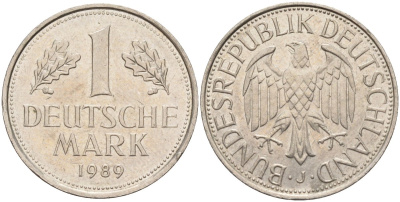 ФРГ 1 марка 1989 J KM 110, J. 385 медно-никель 4182-724