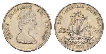 Восточные Карибские острова (Карибы) 25 центов 1989 KM 14 медно-никель 4646-242
