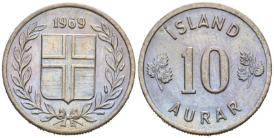 Исландия 10 эйре 1969 KM 10 медно-никель 4564-627