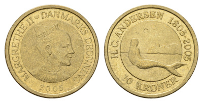 Дания 10 крон 2005 Сказка - Русалочка KM 900 алюминиевая бронза aUNC 119-821