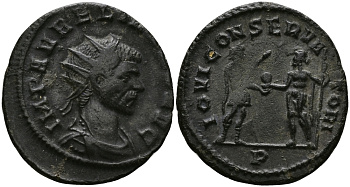 Римская Империя антониниан 271 Аврелиан IOVI CONSERVATORI Медиолан Very fine RIC 131 бронза 1073-10-35