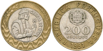 Португалия 200 эсудо 1991 KM 655 биметалл 4165-336