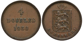 Гернси 4 дабла (дубля) 1858 KM 2 медь 650-632