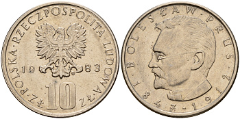 Польша 10 злотых 1983 MW, Болеслав Прус KM 73 медно-никель    4161-1134