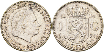 Нидерланды 1 гульден 1954 Юлиана (1948-1980) KM 184 серебро 190-1135
