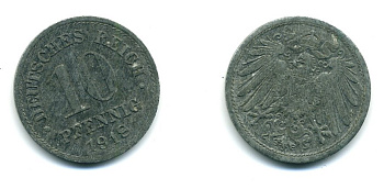 ГЕРМАНИЯ 10 ПФЕННИГОВ 1918 KM 26, J. 299 цинк 54-468