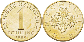 Австрия 1 шиллинг 1984 KM 2886 алюминиевая бронза PROOF 87-621