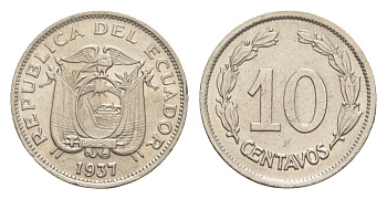 Эквадор 10 сентаво 1937 KM 76 никель 4640-1137