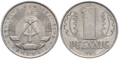 ГДР 1 пфенниг 1964 A KM 8.1 алюминий 44-1112