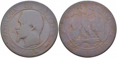 ФРАНЦИЯ 10 САНТИМОВ 1854 D, НАПОЛЕОН III (1852-1870) KM 771.4 бронза 114-1242