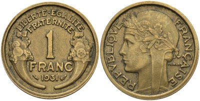 Франция 1 франк 1931 KM 885, Le Franc 219.2 алюминиевая бронза 4142-811