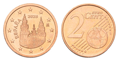 Испания 2 евроцента 2025 тираж 2.500 экземпляров KM 1145 сталь плакированная медью BU 4174-963